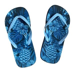 Kids Tropical Pineapple Print Flip Flop thong Sandals, Blue kids 2.5